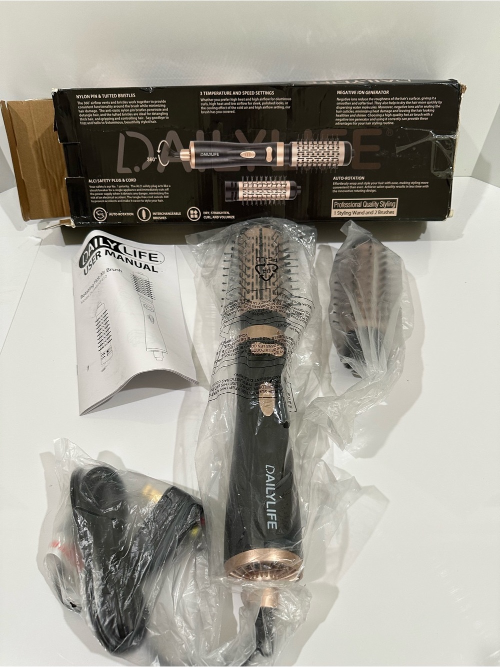 Daily Life Hot Air Brush Ceramic 1.5" & 2" Interchangeable Barrels- Rose Gold